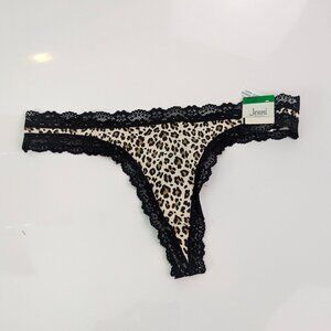 Jenni Womens Lace-Trim Thong Wild Leo - Nude SIZE L